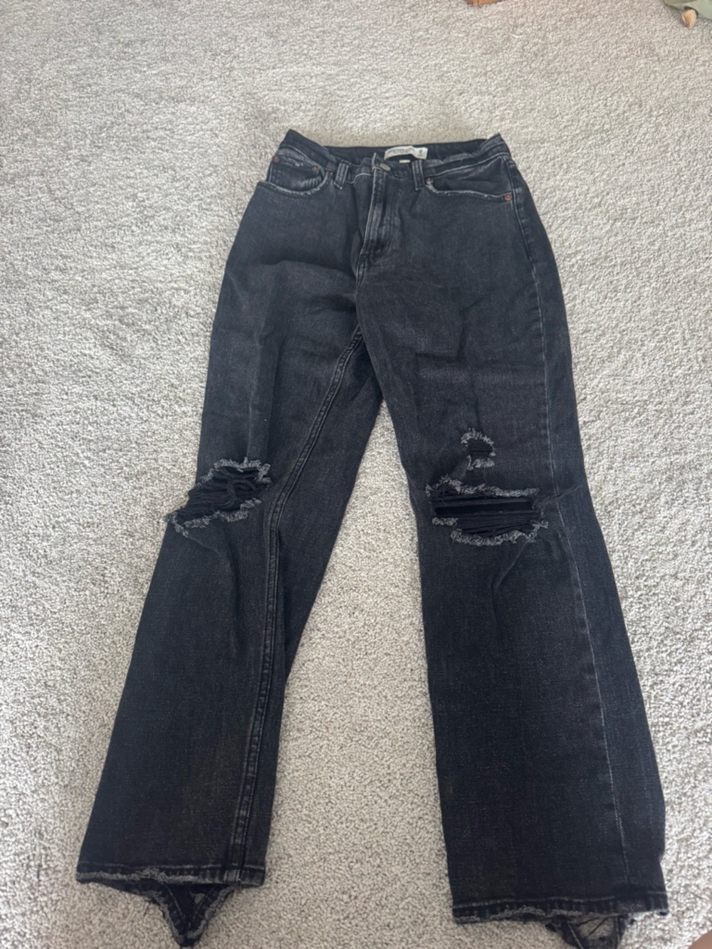 Abercrombie & Fitch Black Distressed Straight-Leg Jeans